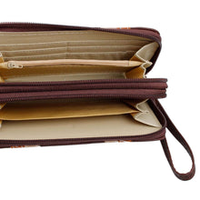 Load image into Gallery viewer, Dark Brown Striped Double Zipper Wallet

