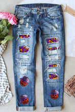 Cargar imagen en el visor de la galería, Distressed Sequin Pumpkin Jeans
