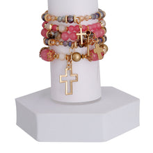 Cargar imagen en el visor de la galería, Pink Glass Bead Cross Bracelets
