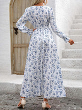 Load image into Gallery viewer, Smocked Printed V-Neck Flounce Sleeve Dress
