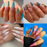 Press On Nails, Flower Heart Leopard With Exquisite Design, Mixed Fake Nails Long Almond Glue On Nails Set For Women