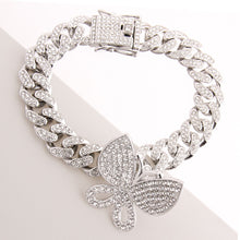 Cargar imagen en el visor de la galería, Iced Silver Butterfly Cuban Bracelet
