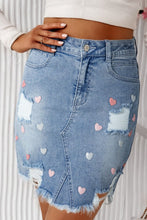 Load image into Gallery viewer, Distressed Raw Hem Heart Denim Skirt
