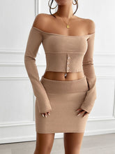 Cargar imagen en el visor de la galería, Devine Decorative Button Off-Shoulder Top and Skirt Set
