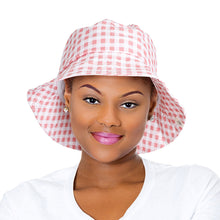 Load image into Gallery viewer, Pink Gingham Draw String Bucket Hat
