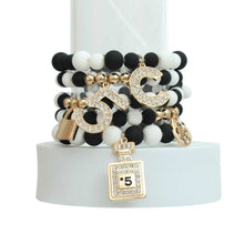 Cargar imagen en el visor de la galería, Matte Black and White Boutique Charm Bracelets
