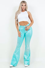 Load image into Gallery viewer, Metallic Bell Bottom Jean in Turquoise - Inseam 32
