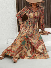 Load image into Gallery viewer, Smocked Printed V-Neck Flounce Sleeve Dress
