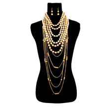 Cargar imagen en el visor de la galería, Gold Pearl and Back Drape Necklace Set
