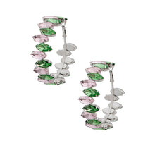 Load image into Gallery viewer, AKA Pink Green Marquise Glass Crystal Hoops
