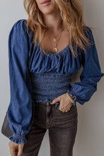 Load image into Gallery viewer, Smocked Long Sleeve Denim Top
