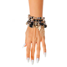 Cargar imagen en el visor de la galería, Black Glass Bead Cross Bracelets
