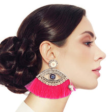 Load image into Gallery viewer, Fuchsia Tassel Rhinestone Eye Earrings
