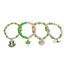 Load image into Gallery viewer, AKA Sorority Green Pink Charm Bracelets

