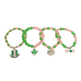 AKA Sorority Green Pink Charm Bracelets