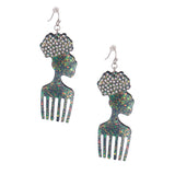Black Glitter Hair Pick Earrings