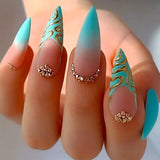Press On Nails, Flower Heart Leopard With Exquisite Design, Mixed Fake Nails Long Almond Glue On Nails Set For Women