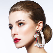 Load image into Gallery viewer, Silver Red and Green Bee Hoops
