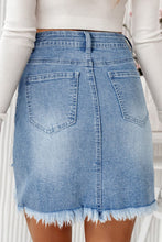 Load image into Gallery viewer, Distressed Raw Hem Heart Denim Skirt
