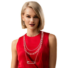 Load image into Gallery viewer, Long Layered Silver Chain Pin Necklace
