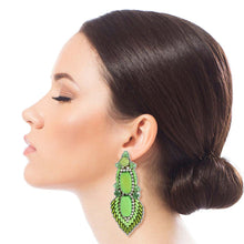 Load image into Gallery viewer, Green Bead and Stone Embroidered Earrings
