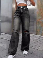 Cargar imagen en el visor de la galería, Distressed Wide Leg Jeans with Pockets
