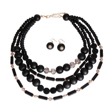 Load image into Gallery viewer, Black Wooden Bead 4 Strand Necklace
