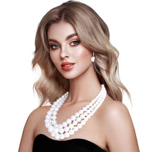 Cargar imagen en el visor de la galería, White Pearl 3-Strand Rhodium-Plated Necklace Set
