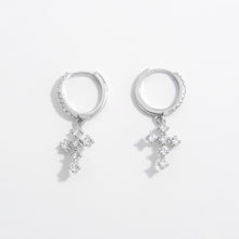 Load image into Gallery viewer, 925 Sterling Silver Inlaid Zircon Cross Dangle Earrings
