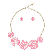Load image into Gallery viewer, Pink Matte Metal Cut Out Flower Necklace

