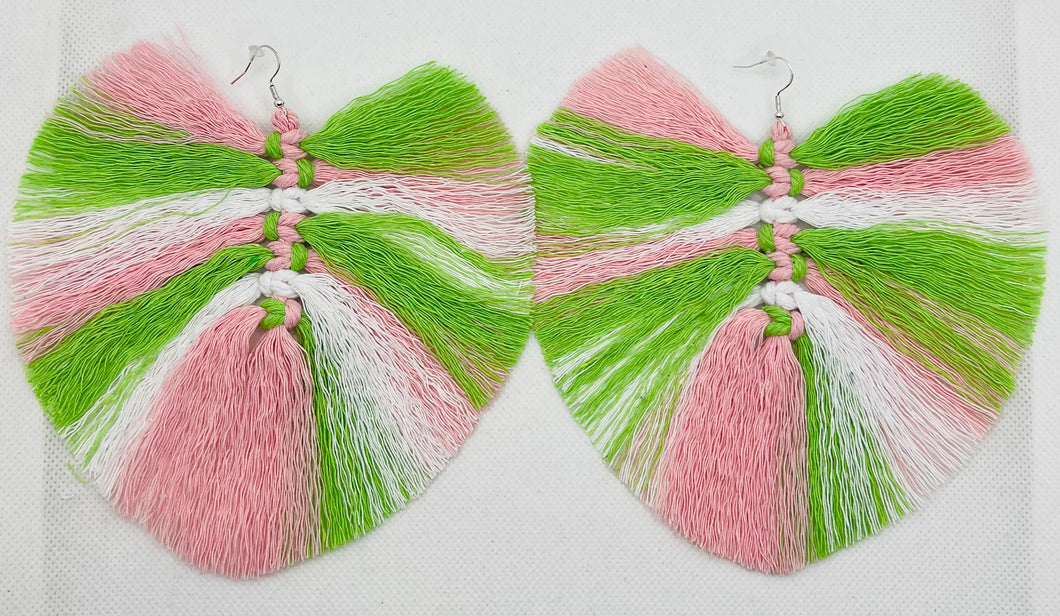 Pink and green Fringe Earrings