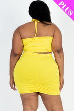Load image into Gallery viewer, Plus Size Sexy Solid Crisscross Halter Top &amp; Ruched Mini Skirt Set
