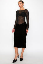 Load image into Gallery viewer, Velvet Sheer Contrast Holiday Midi Dress
