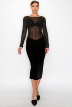 Cargar imagen en el visor de la galería, Velvet Sheer Contrast Holiday Midi Dress
