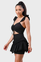 Cargar imagen en el visor de la galería, Sweetheart With Drawstring Bow Cutout Ruffled Flutter Sleeves Mini Dress
