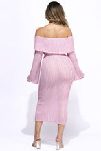 Cargar imagen en el visor de la galería, Ruffled Fabric Off Shoulder Midi Dress With Flared Sleeve
