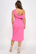 Load image into Gallery viewer, Off Shoulder Twist Front Midi Dress With Tulip Skirt
