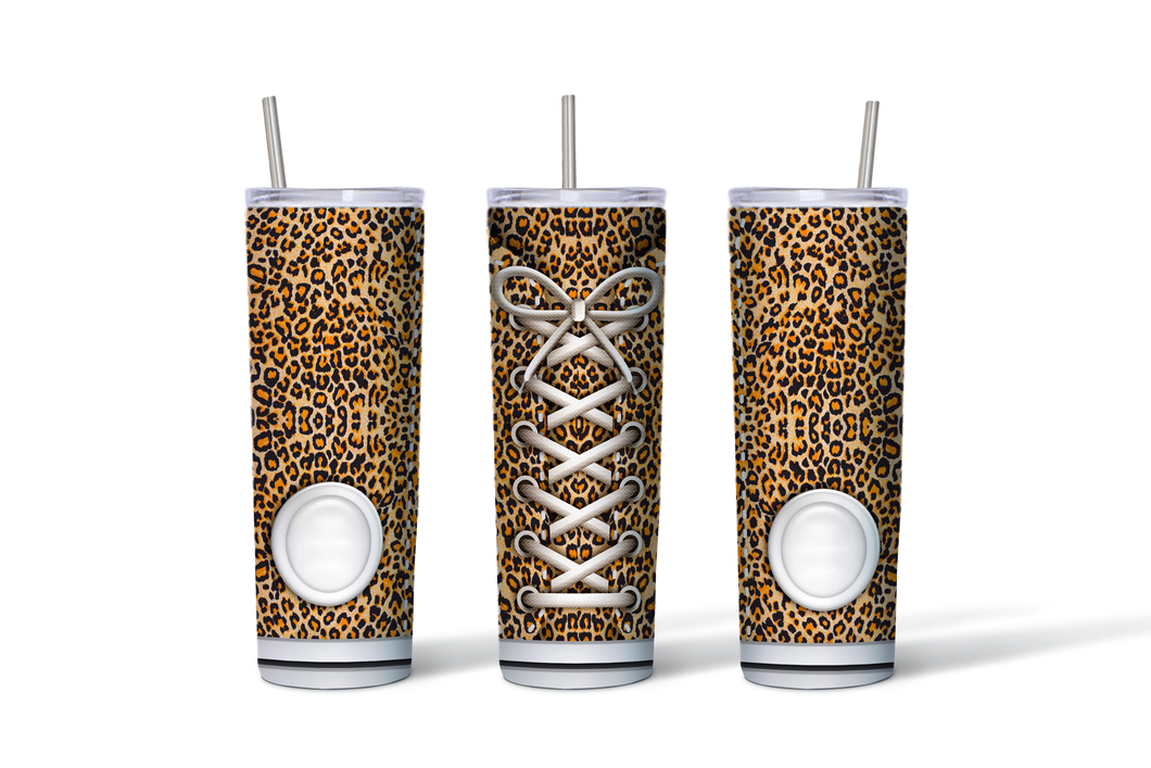 A.M.J BOUTIQUE SWAG CHEETAH  20 OZ STAINLESS STEEL SHOE TUMBLER WITH OR W/O LACES