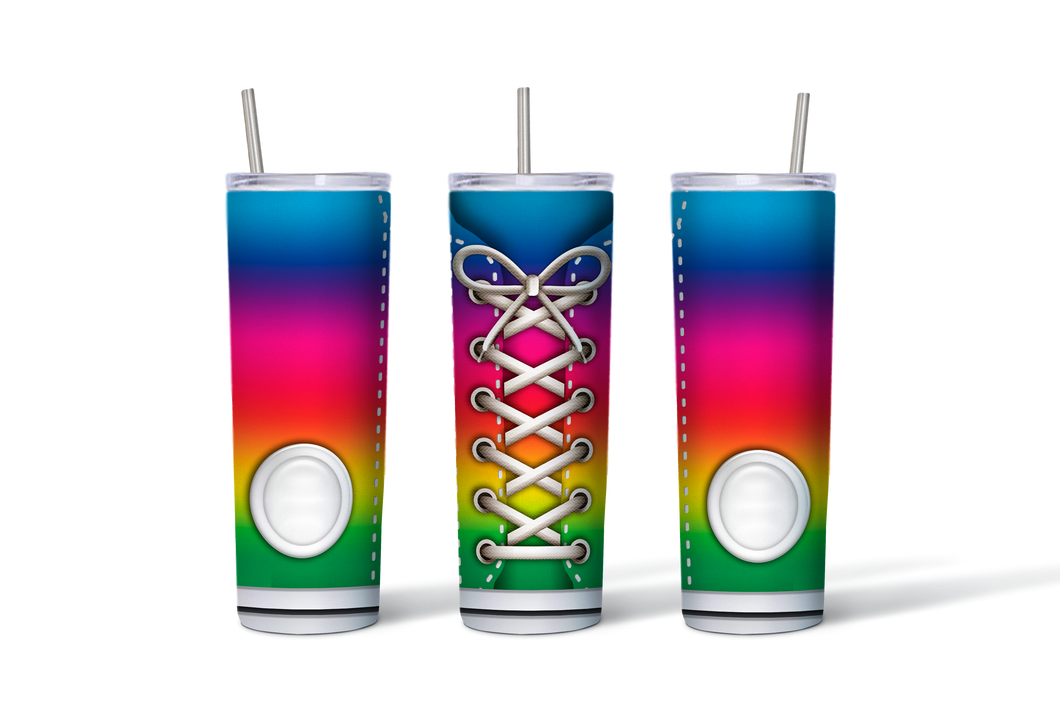 A.M.J BOUTIQUE SWAG RAINBOW 20 OZ STAINLESS STEEL SHOE TUMBLER WITH OR  W/O LACES