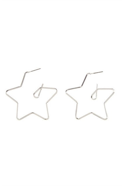 SILVER STAR OUTLINE HOOP EARRINGS