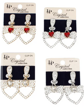 Cargar imagen en el visor de la galería, Dozen Pack Clip On Pave Heart Bow Earrings Women
