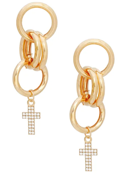 1529 - silver chain link earrings with cross