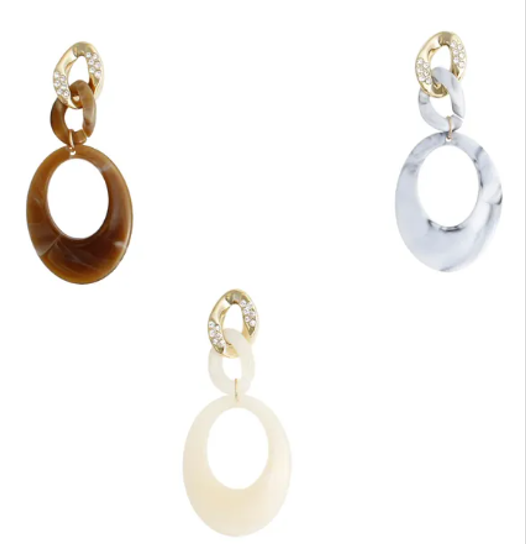 875 - gold chain marble oval earrings