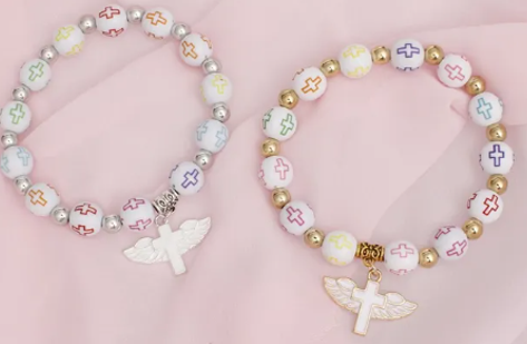 3041 - Multicolor Cross Bead Charm Bracelets