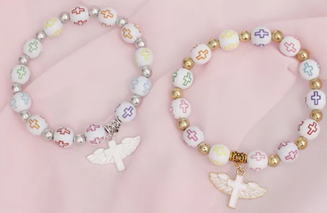 3041 - Multicolor Cross Bead Charm Bracelets