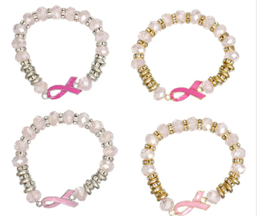 3053 - Pink Ribbon Bead Bracelets