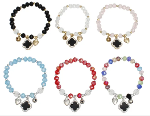 3027 - Faceted Bead Black Quatrefoil Bracelets