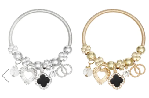 3029 - Black Quatrefoil Heart Charm Bracelets