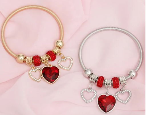 3043 - Red Crystal Heart Jump Coil Bracelets