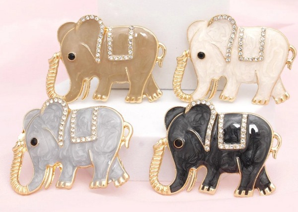 1000-26 - Earthy Marble Gold Elephant Brooches